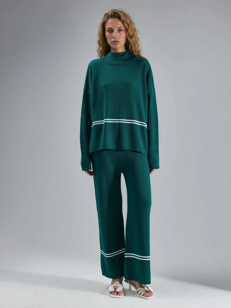 MY FASHION Striped Ribbed Knitwear Co-ord Set